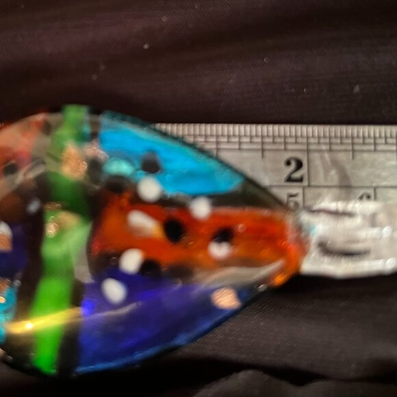 3D Graphic Blue Red & Green Dichroic Glass Pendant • Sterling Italian Chain - Picture 6 of 12